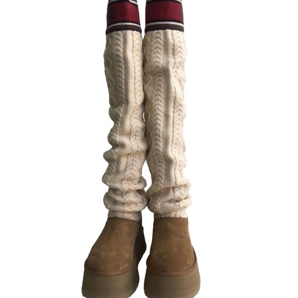 UGG Classic Sweater Letter Tall Chestnut Platform Boots sz US 8 NEW - Picture 3 of 16